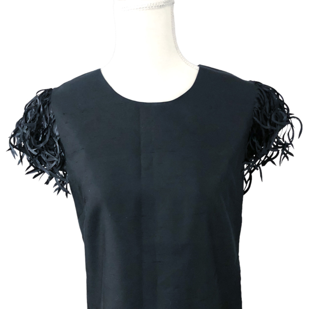 Kate Spade Black Mini Dress with Fringe Sleeves - Picture 3 of 11